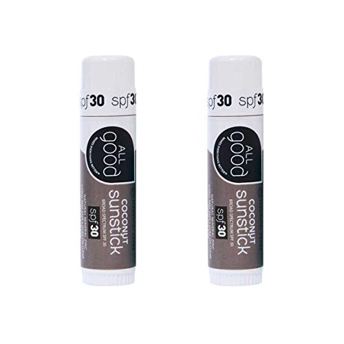 All Good Sunstick - Face Sunscreen, Water Resistant, UVA/UVB Broad Spectrum SPF 30+, Coral Reef Friendly - Beeswax, Zinc, Vitamin E, Shea Butter (Coconut)(2-Pack)-BrightBean Baby
