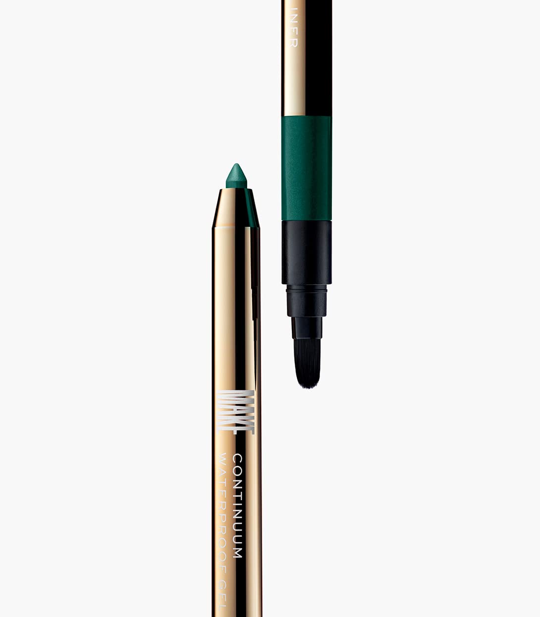 MAKE Beauty Continuum Waterproof Gel Eyeliner Pencil. Creamy, Pigmented Multi-Use, including Waterline with Built-in Sharpener and Blending Brush. Smudge-Proof Makeup. Shade - Emerald, Green-BrightBean Baby