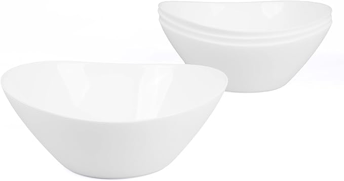 43 OZ Serving Bowl Set of 4, Opal Glass 9 inch Oval Serving Dishes for Salad, Side Dishes, Fruit Kitchen, Microwave & Dishwasher Safe, White