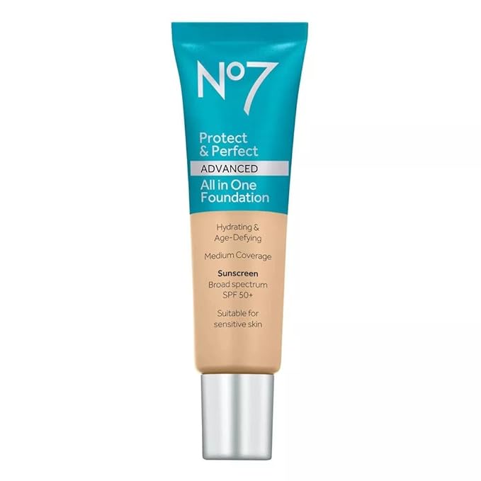 No7 Protect & Perfect Advanced All in One Foundation - Deep Honey - Light to Buildable Coverage - Hydrating Foundation with SPF 50 - Reduces Redness & Blurs Visible Pores (30ml)-BrightBean Baby