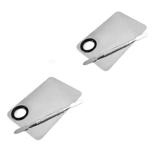 Makeup Mixing Palette, 2 Sets Makeup Plate for Foundation, Palette Makeup Mixing Palette Stainless Steel Cosmetic Mixing Palette with Spatula Tool-BrightBean Baby