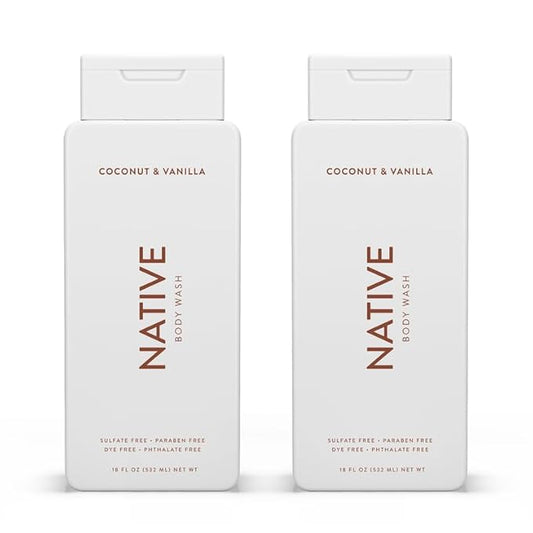 Native Body Wash Contains Naturally Derived Ingredients | For Women & Men, Sulfate, Paraben, & Dye Free Leaving Skin Soft and Hydrated | Coconut & Vanilla 18 oz - 2 Pk-BrightBean Baby
