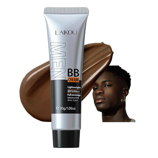 AKARY Hydrating Men BB Cream SPF 15 PA++, Full-Coverage Foundation&Concealer, Mens Face Moisturizer Cream Evens Skin Tone, Oil Control and Cover Flaws, Natural Finish for All Skin Types, Chocolate 420-BrightBean Baby