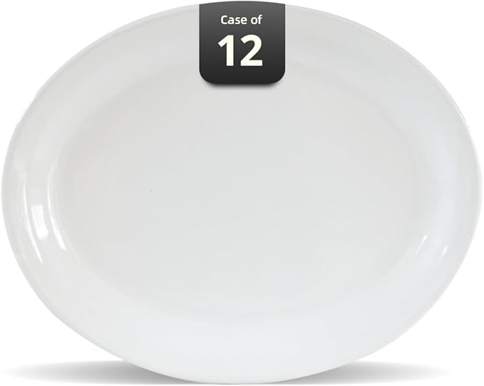 Stoneware Narrow Rim Commercial Grade Dinnerware,Bright White Oval Platter 11.5" x 8.5", Case of 12