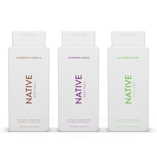 Native Body Wash Contains Naturally Derived Ingredients | for Women & Men, Sulfate, Paraben, & Dye Free Leaving Skin Soft & Hydrated |Coconut & Vanilla, Lavender Rose, & Cucumber Mint, 18 oz Pack of 3-BrightBean Baby