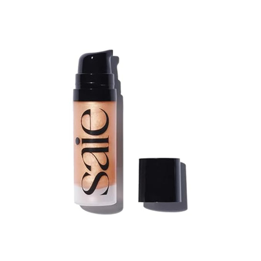 Saie Mini Glowy Super Gel - Hydrating Makeup Primer and Illuminating Glow Serum Enriched with Vitamin C and Squalane Oil - All-Over Liquid Highlighter Makeup for Instant Glass Skin - Sunglow (0.5 oz)-BrightBean Baby
