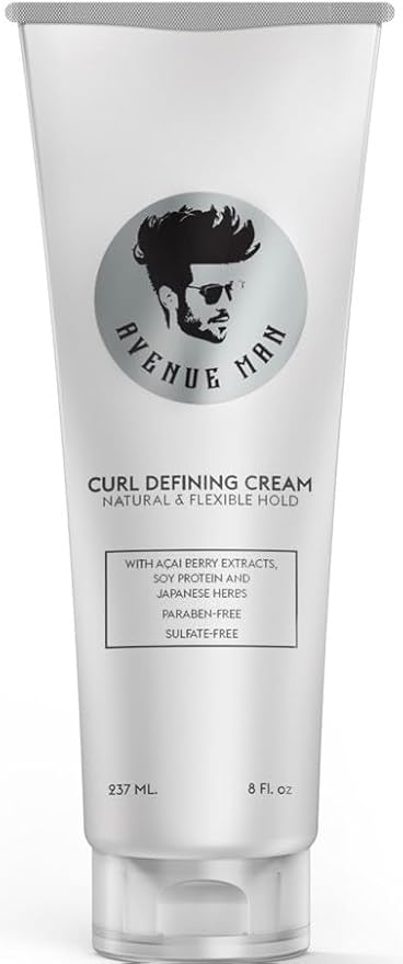 Avenue Man Curl Defining Cream - Improved Formula - Natural & Flexible Hold with Herbal Extracts for All Hair Types - Paraben Free & Sulfate Free-BrightBean Baby