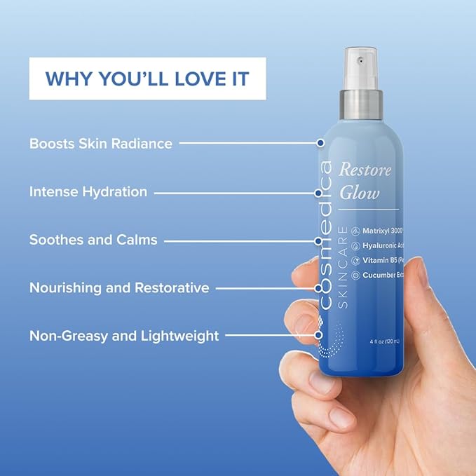 Cosmedica Skincare Restore Glow Peptide Spray Hydrating Mist with Matrixyl 3000, Vitamin B5, Hyaluronic Acid & Cucumber Extract for Radiant Skin – 4 oz-BrightBean Baby