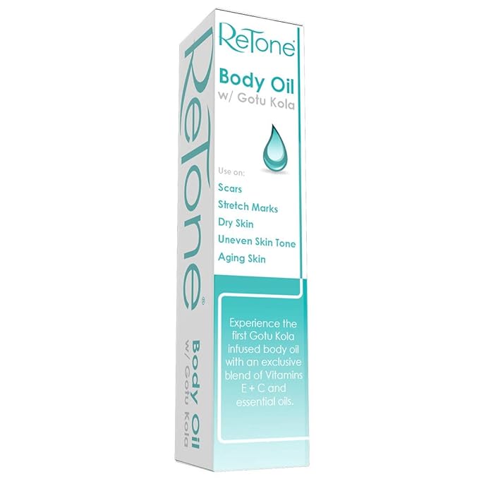 ReTone® Body Oil: Stretch Mark Prevention -Non-greasy finish - Infused with Gotu Kola - No mess dispenser - Tamanu oil + Argan Oil + Rosehip Oil + Jojoba Oil + Vitamin E C (dry skin, uneven skin tone)-BrightBean Baby