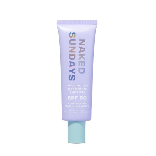 Naked Sundays SPF 50 Mineral Glow Sunscreen, Daily Hydrating Facial Moisturizer & Primer with Zinc Oxide, Sheer Tint, Broad Spectrum SPF Lotion (Jumbo 80ml)-BrightBean Baby