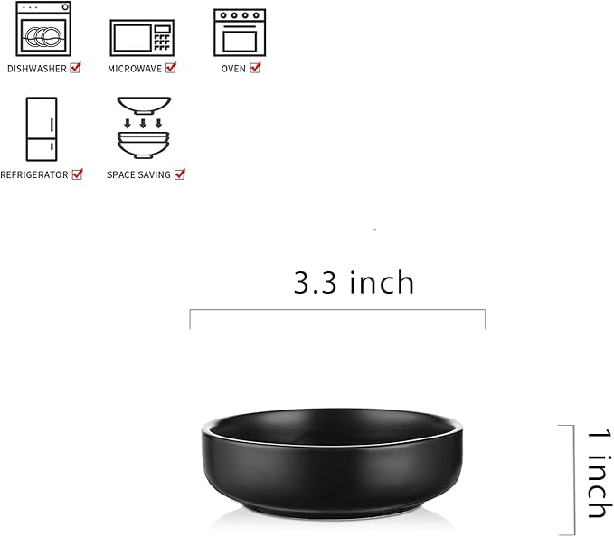 Selamica 3.3 Inch Soy Sauce Dish Ceramic Dipping Bowls Side Dishes Small Appetizer Pinch Bowls for Condiments, Sushi, Ketchup, BBQ-Set of 12(Matte Black)