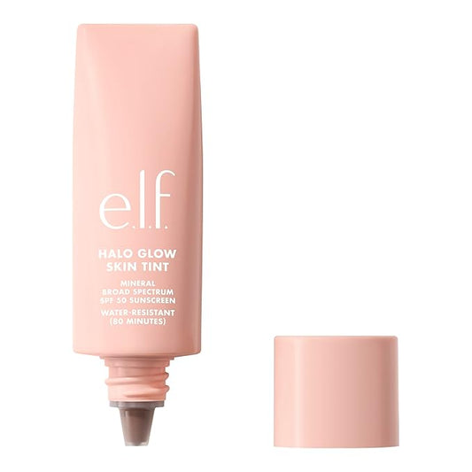 e.l.f. Halo Glow Skin Tint SPF 50, Tinted Moisturizer For Light, Buildable Coverage, Creates A Natural Glow, Vegan & Cruelty-Free, 17 Rich Warm-BrightBean Baby