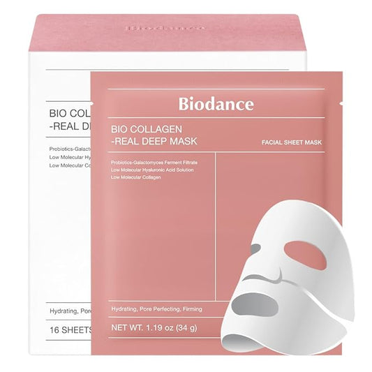 BIODANCE Bio-Collagen Real Deep Mask, Hydrating Overnight Hydrogel Mask, Pore Minimizing, Plumping, Elasticity Improvement, Korean Skincare | 1.19oz(34g) x 16ea-BrightBean Baby