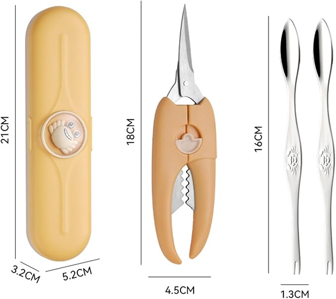 ACCUFINE Crab Crackers and Tools Yellow in Case Set for Party Crab Scissors for Cutting the Shell Lobster Crackers and Picks Sets with Carrying Case Seafood Scissor Shrimp (yellow)
