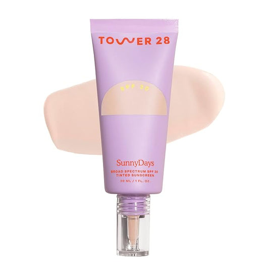 Tower 28 Beauty SunnyDays SPF 30 Tinted Mineral Sunscreen - For Sensitive Skin - 2-in-1 Facial Broad Spectrum UVA/UVB Protection + Foundation - Shade 05 FAIRFAX, 1 Fl Oz-BrightBean Baby
