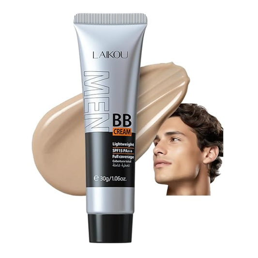 AKARY Hydrating Men BB Cream SPF 15 PA++, Full-Coverage Foundation&Concealer, Mens Face Moisturizer Cream Evens Skin Tone, Oil Control and Cover Flaws, Natural Finish for All Skin Types, Natural 240-BrightBean Baby