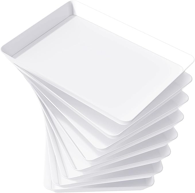 Lifewit Plastic Serving Tray for Party Supplies, White Trays for Serving Food, Reusable Large Platter for Buffet, Fruit, Dessert, Snack, Veggie, Kitchen and Outdoor Use, Rectangle, 14" x 10", 8 Pcs