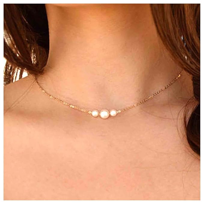 Boho Pearl Choker Necklace Gold Pearl Pendant Necklace Tiny Pearl Floating Necklace Minimalist Wedding Necklace Jewelry Women and Girls Gifts-BrightBean Baby