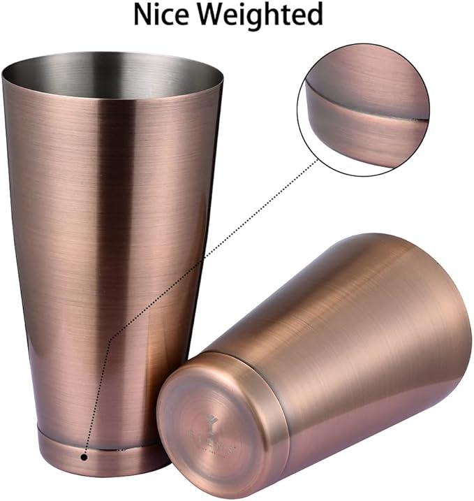 Boston Cocktail Shaker Antique Copper, Cocktail Shaker Tins Weighted, Bar Shaker Set Bartender Shakers for Bartending - Martini Shaker Stainless Steel Drink Mixer | Bar Tools Metal Shaking Tin