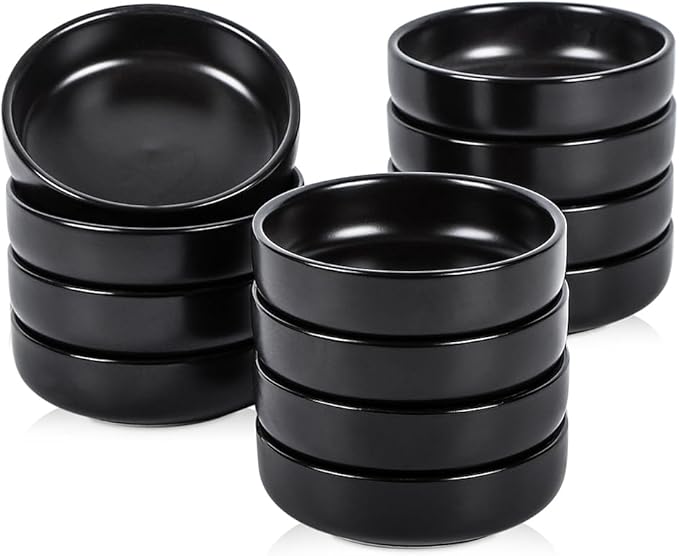 Selamica 3.3 Inch Soy Sauce Dish Ceramic Dipping Bowls Side Dishes Small Appetizer Pinch Bowls for Condiments, Sushi, Ketchup, BBQ-Set of 12(Matte Black)
