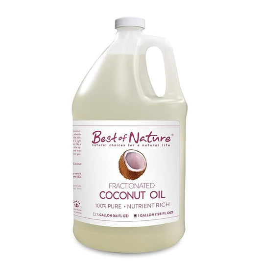 Best of Nature 100% Pure Fractionated Coconut Oil - Liquid MCT Massage & Body Oil, Unscented Moisturizer for Hair, Skin, Face, Aromatherapy Carrier for Essential Oils, Gallon (128 fl oz)-BrightBean Baby