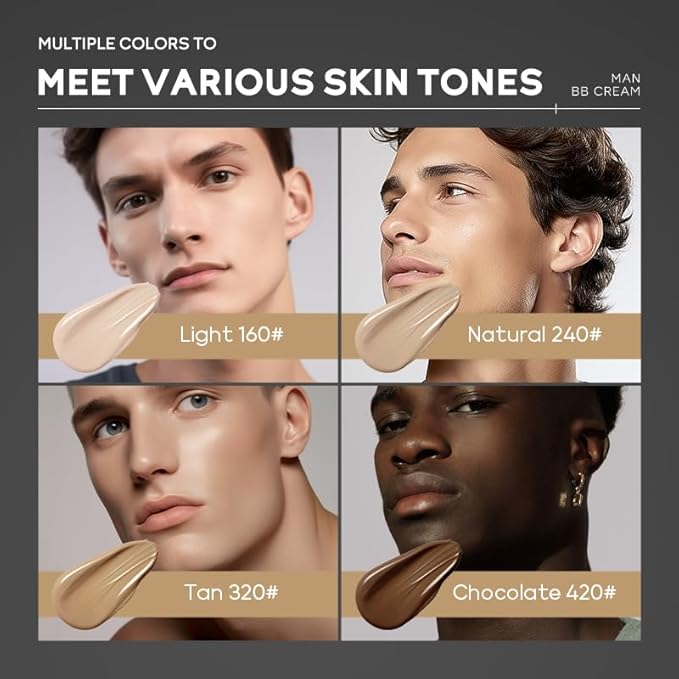 AKARY Hydrating Men BB Cream SPF 15 PA++, Full-Coverage Foundation&Concealer, Mens Face Moisturizer Cream Evens Skin Tone, Oil Control and Cover Flaws, Natural Finish for All Skin Types, Chocolate 420-BrightBean Baby