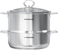 SUNHOUSE 2-Tier Stainless Steel Steamer Pot 5.5QT - Toxin-Free Healthy Cooking