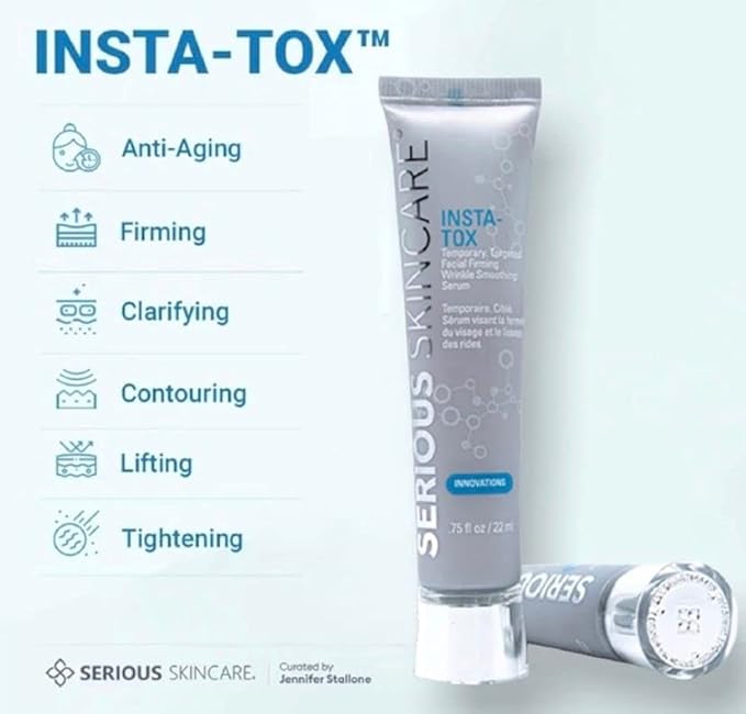 Serious Skincare INSTA-TOX Facial Firming Wrinkle Smoothing Serum and Reverse Lift Firming Eye Cream Set - Filler for Fine Lines, Deep Wrinkles and Pores - Temporary Eye Tightener-BrightBean Baby