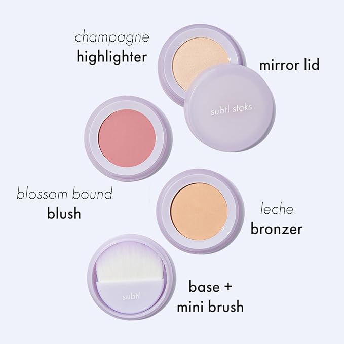 Subtl Beauty 3-in-1 travel makeup kit by subtl staks | powder blush, bronzer, and highlighter | includes mirror lid and mini brush | for fair-light skin tones-BrightBean Baby
