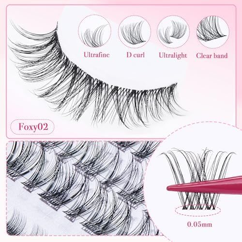 Lash Clusters Kit 432pcs Wispy Lashes Clusters Lash Clusters Clear Band Eyelash Clusters Natural Look Lash Extension Kit Invisible Band Lashes 0.07D-BrightBean Baby