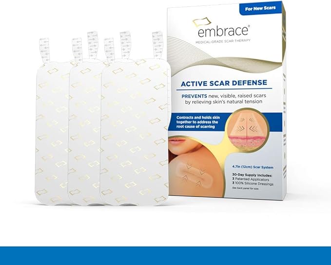 Embrace Active Scar Defense for New Scars, FDA-Cleared Medical-Grade Silicone Scar Sheets for Hypertrophic & Keloid Scar Treatment, 4.7 Inch, Large, 30-Day Supply-BrightBean Baby