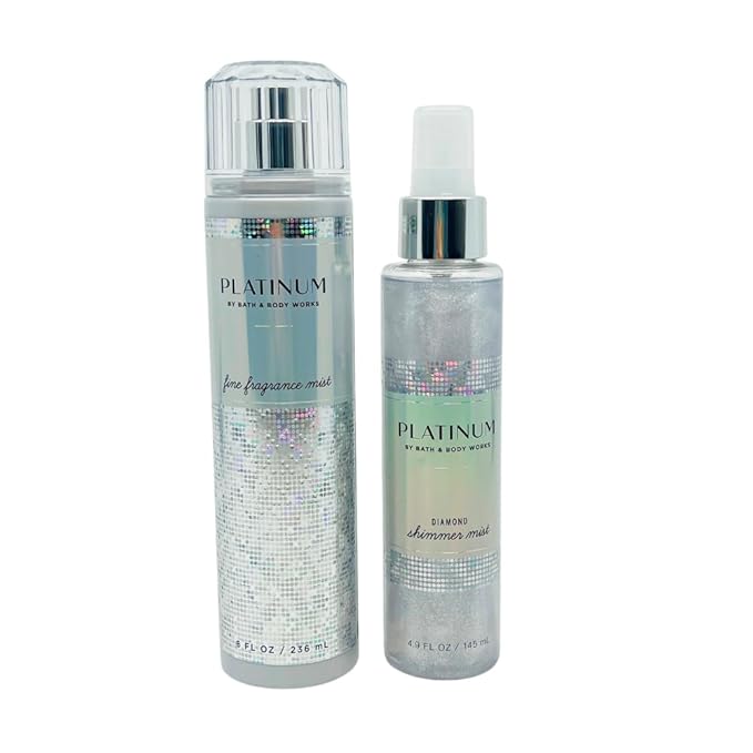 Bath & Body Works PLATINUM Fine Fragrance Mist 8 fl oz and Shimmer Mist 4.9 fl oz 2-piece Gift Set with a Red Bow for Holidays-BrightBean Baby
