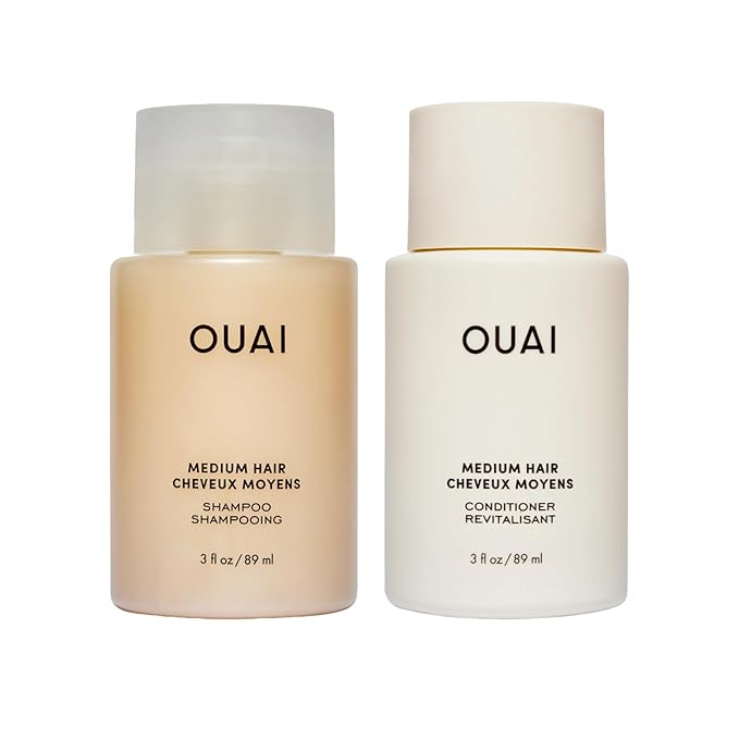 OUAI Medium Hair Shampoo & Conditioner Set, Travel Size - Hydrating Shampoo & Conditioner - With Coconut Oil, Babassu, Kumquat Extract & Keratin - Sulfate, Paraben & Phthalate Free (3 Oz)-BrightBean Baby