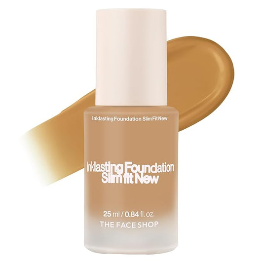 THE FACE SHOP Ink Lasting Liquid Foundation, Full Coverage, 72‑Hour Wear Semi‑Matte Finish, Makeup with Bakuchiol, N310 Almond, 0.84 Fl. Oz.-BrightBean Baby