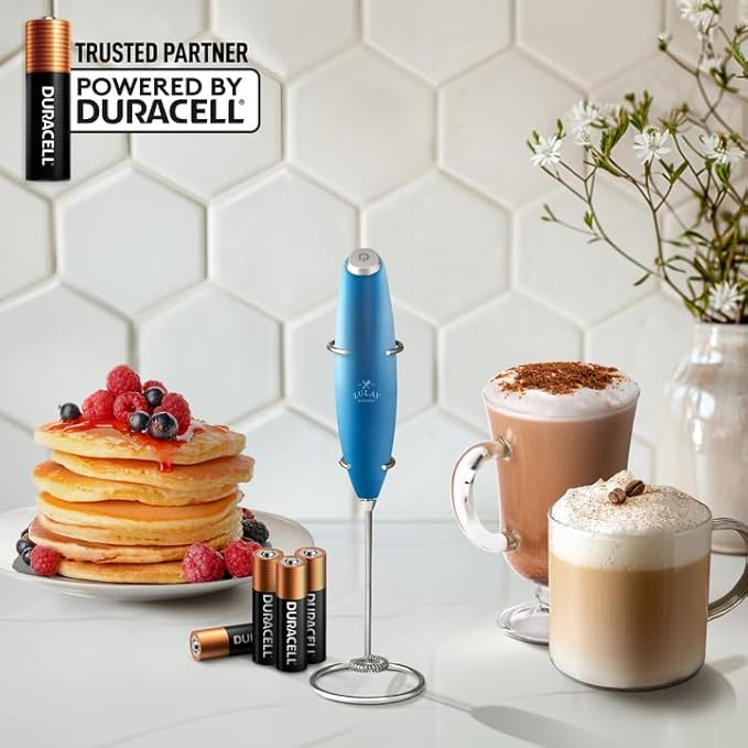 Zulay Kitchen Powerful Milk Frother Wand With 4 AA Duracell Batteries - Ultra Fast Handheld Drink Mixer - Electric Whisk Foam Maker for Coffee, Lattes, Cappuccino, Matcha & Creamer