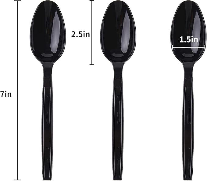 Plastic Spoons Disposable Individually Packaged Spoons Black 7-Inch Commercial Take Away,Super Hard Mass Heavy Individually Wrapped 100 PCS (Pack of 2)