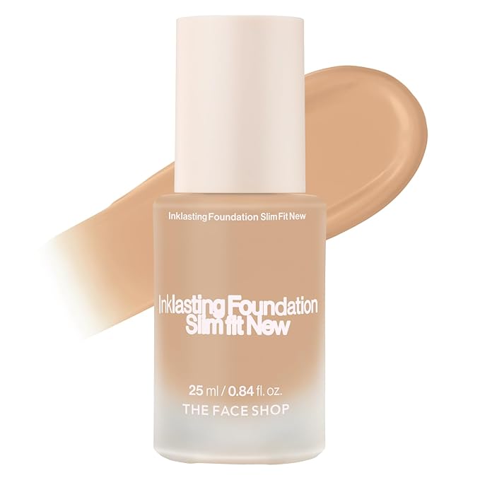 THE FACE SHOP Ink Lasting Liquid Foundation, Full Coverage, 72‑Hour Wear Semi‑Matte Finish, Makeup with Bakuchiol, C210 Cool Sand, 0.84 Fl. Oz.-BrightBean Baby