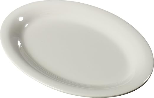 Carlisle FoodService Products Sierrus Reusable Plastic Oval Serving Platter with Rim for Restaurants and Home, Melamine, 12 x 9 Inches, Bone, (Pack of 12)