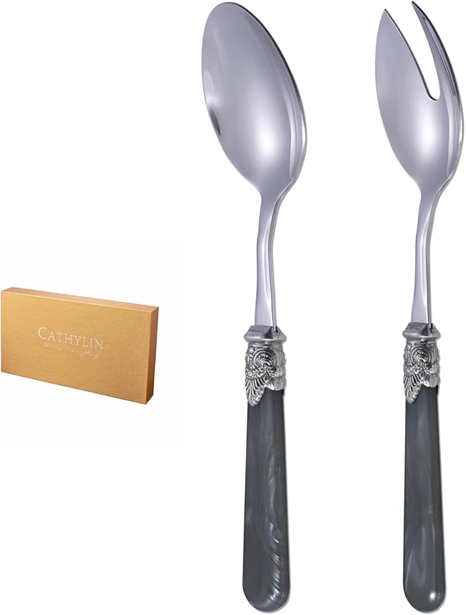 2-piece Salad Servers Stainless Steel Salad Serving Set Salad Fork and Spoon (Grey)