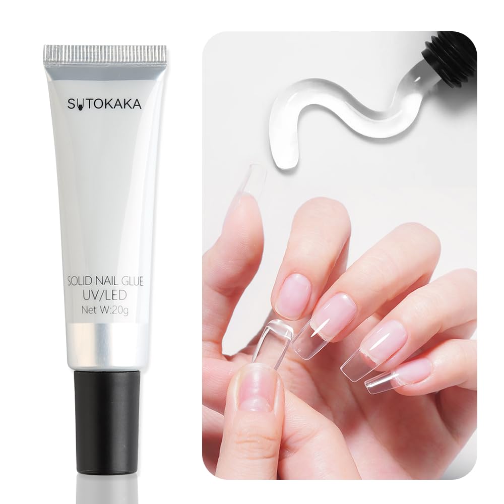 Solid Nail Glue Gel for Soft Gel Nail Tips, 20g Super Strong Nail Glue for Acrylic Nails Extension Press On Nails Fake Nails, Lamp Curing Needed Soak Off Nail Art Salon DIY at Home-BrightBean Baby
