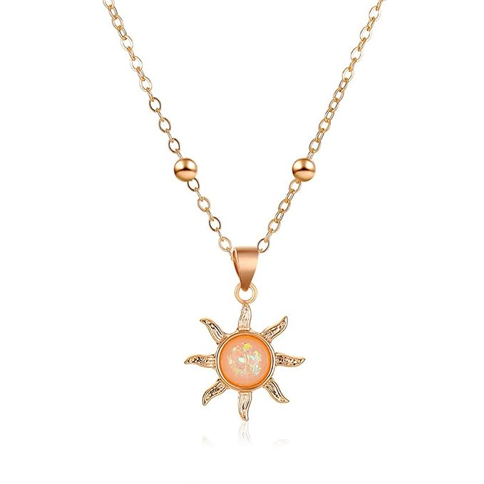 Bohemia Sun Choker Necklace Chain Sunflower Opal Pendant Necklace Gold Satellite Necklace Minimalist Sunflower Necklace Chain Jewelry for Women and Girls-BrightBean Baby