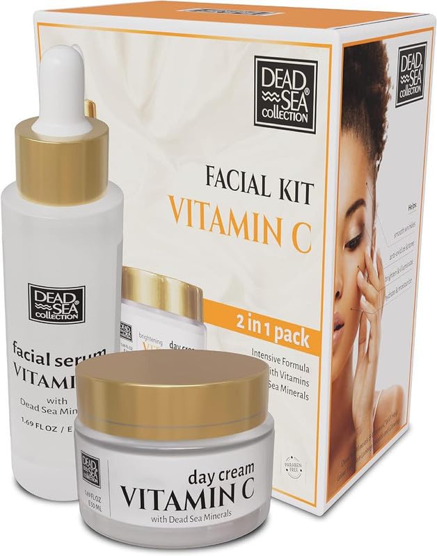 Dead Sea Collection Facial Vitamin C Kit - Day Cream (1.69fl.oz/50ml jar) & Facial Serum (1.69fl.oz/50ml bottle) - Pure Dead Sea Minerals - Anti-Wrinkle Hydration Smooth and Moisturized Skin-BrightBean Baby