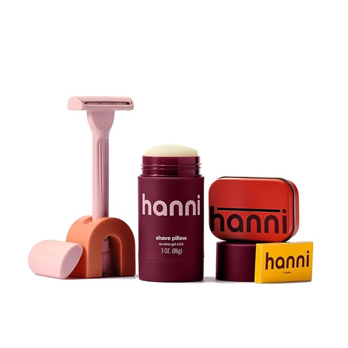HANNI Shave Starter Set, Saftey Razor with Blades and Shaving Gel, Unisex Grooming Kit for Smooth, Soft Skin, Hair Removal Gift Set for All Skin Types, Blush-BrightBean Baby