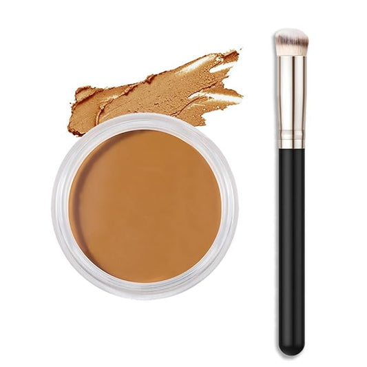 Kaely Cream Pot Concealer Full Coverage Set,Conceal Brighten Dark Circles,under Eye Brightener Color Correcting Concealer,Waterproof Foundation Palette with Brush,corrector de ojeras,Vegan Makeup,07-BrightBean Baby