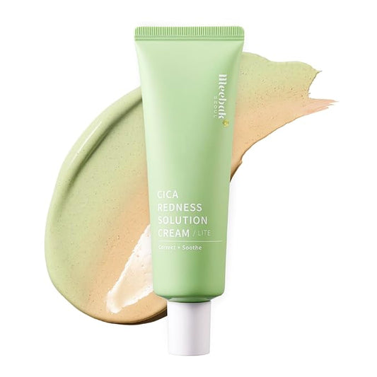 Meebak Cica Redness Solution Lite – Green Color Correcting CC Cream for Redness Relief w/Niacinamide & Centella Asiatica, Korean Tone Up Cream, Tinted Moisturizer for Sensitive, Fair to Medium Skin-BrightBean Baby