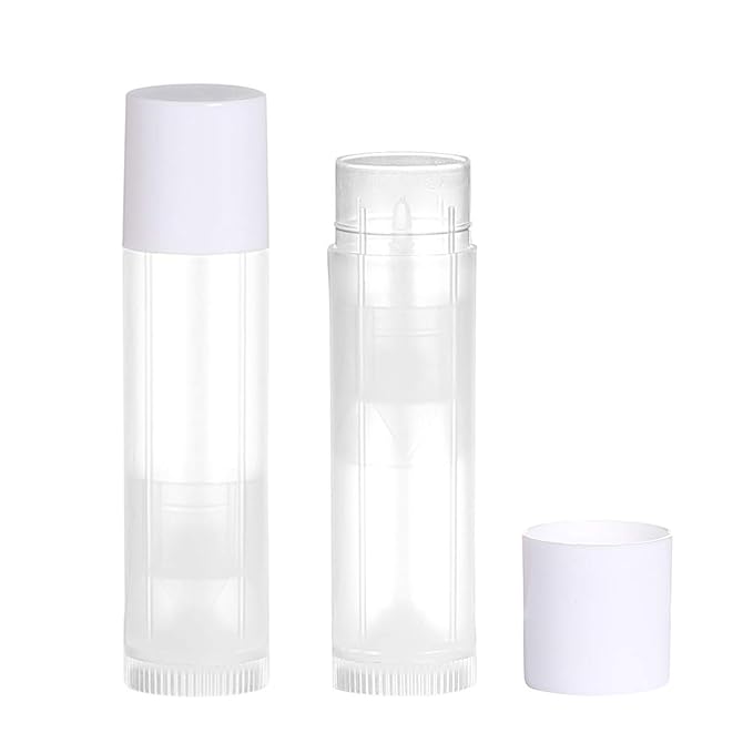100 Sets Empty Lip Balm Tubes Bulk Round with White Caps for DIY Lipstick homemade, 3/16 Oz (5.5 ml), Clear, BPA Free, 100 Tubes and 100 Caps-BrightBean Baby