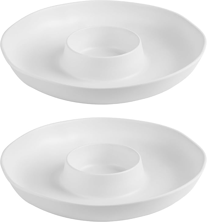 Chip and Dip Serving Set Divided Serving Platter Appetizers and Cheeses Serving Tray White Compartment Dishes for Party, Christmas, Dessert, Fruit, Candy, 13-inch Set of 2