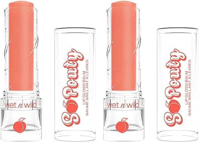 wet n wild Perfect Pout So Pouty Shine Tinted Lip Balm Peach Flavored, Hyaluronic Acid, Vegan Collagen, Moisturizing For Dry Lip Care, Pink (Pack of 2)-BrightBean Baby