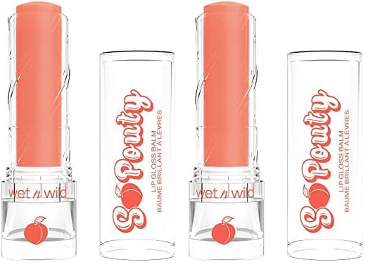 wet n wild Perfect Pout So Pouty Shine Tinted Lip Balm Peach Flavored, Hyaluronic Acid, Vegan Collagen, Moisturizing For Dry Lip Care, Pink (Pack of 2)-BrightBean Baby