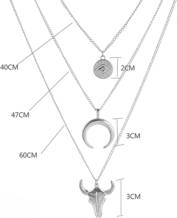 Boho Layered Moon Necklace Silver Compass Disc Pendant Necklace Chain Cow Evil Eye Charm Necklace Jewelry for Women-BrightBean Baby